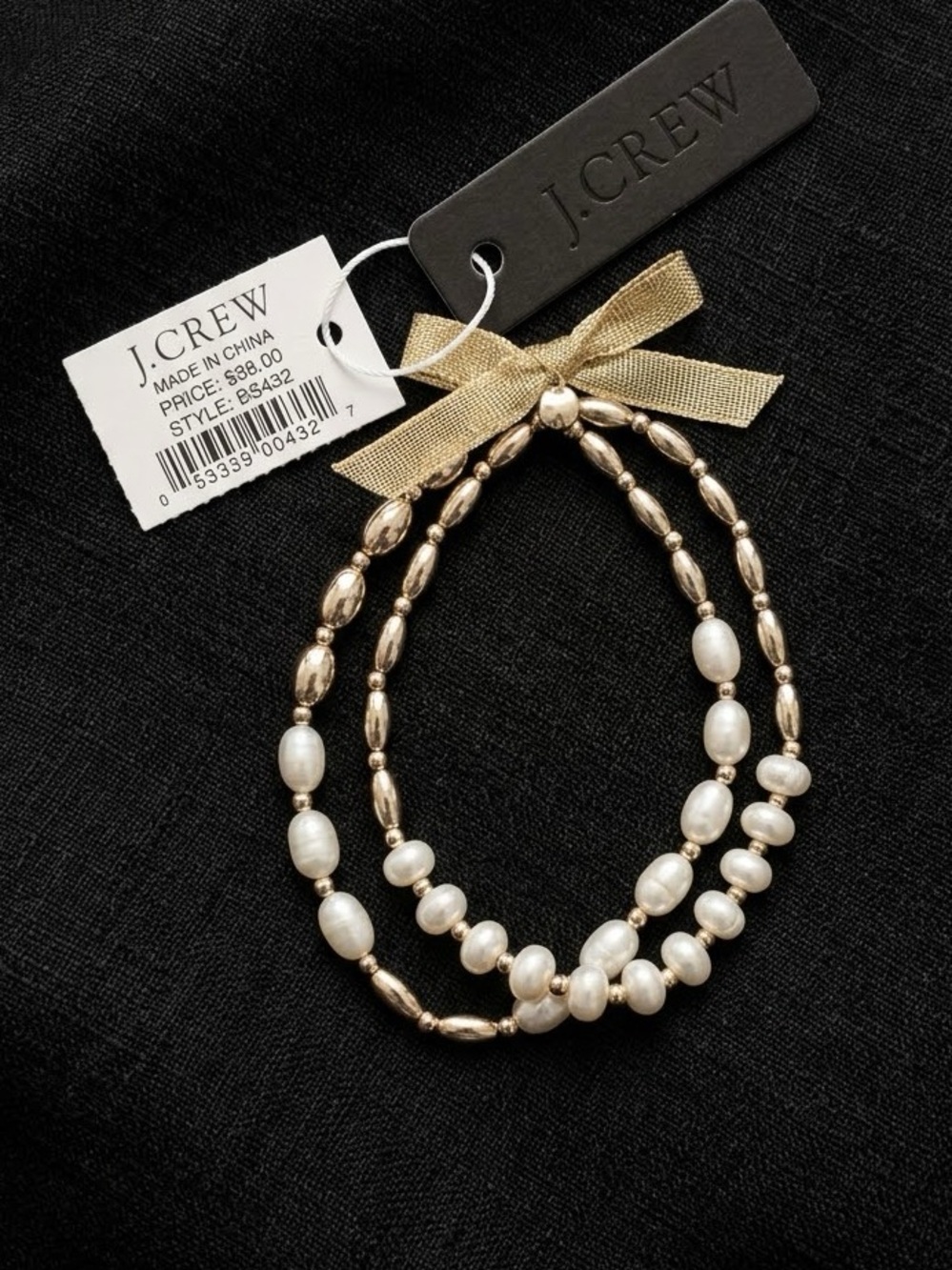 NWT J.Crew Multi-Strand Pearl & Gold Bead Bow Bracelet BU575